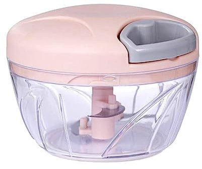 NTEK Multi-Functional Manual Food Chopper | Pull Cord Manual Chopper | Pull String to Slice Vegetables | Curved Stainless Steel Removable Blades Non-Slip Base Food Chopper (500 ML, Pink)