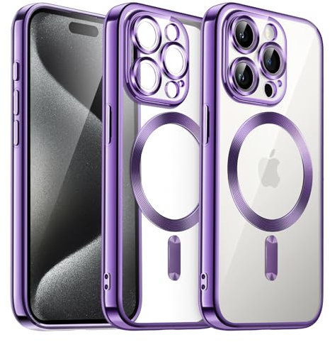 JETech Soft Clear Case for iPhone 15 Pro 6.1-Inch, Camera Lens Full Protection, Compatible with MagSafe Wireless Charging, Shockproof Electroplated TPU Phone Cover (Purple)