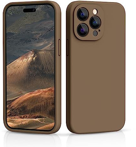 CALOOP Slim-Fit for iPhone 14 Pro Case,Sturdy Shockproof Hard Frame Cover with Anti-Scratch Microfiber Lining,Skin Soft Liquid Silicone,Full Protection for Screen and Camera Lens(Light Brown)