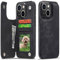 Sibada Multi-Funktionen Retro Leder Magnetic Kartenhalter Handyhülle für iPhone 15 Klappbar mit Card Slot Snap RFID Kartenhalter Ständer Schutzhülle Kartenhüllen - Schwarz