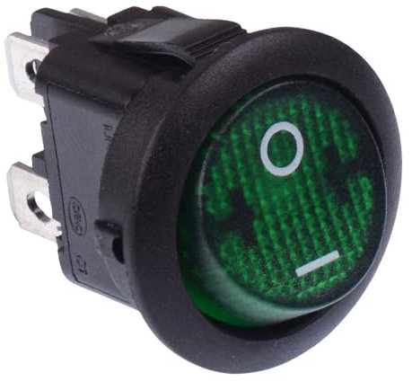 Green On-Off 230V illuminated Round Rocker Switch DPST 10A