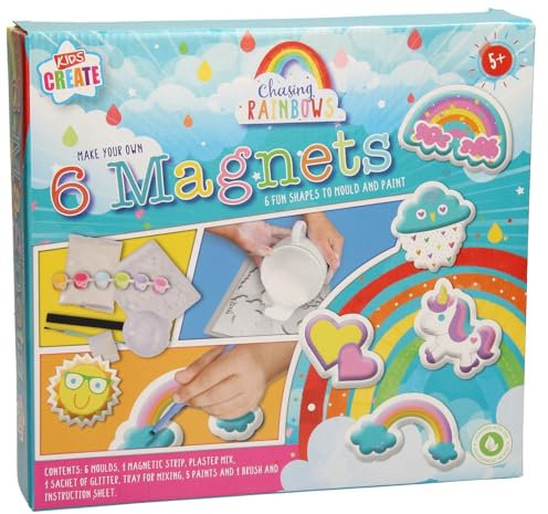 Quickdraw Children's Kids Create Make Mould & Paint Your Own 6 Rainbow Magnets Craft Kit MYO Magnet