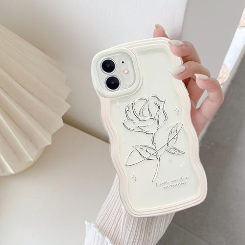 UEEBAI Hülle für iPhone 11 6.1 inch, Wellen Rahmenform Silikon Stoßfeste Schutzhülle Anti-Kratzt Rückseite TPU Bumper Cover für Mädchen Frauen Handyhülle für iPhone 11 6.1 inch - Weiße Rosen