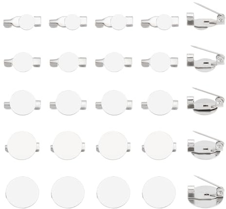 UNICRAFTALE 50 Stk 5 Größen Flache Runde Broschen Edelstahl Brosche Lünette Tabletts Set Rohlinge Flache Pad Brosche Herstellung Für Abzeichen Corsage DIY Schmuckherstellung 6/8/10/12/14 mm