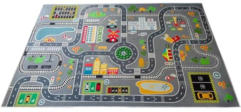 FODELIUY Kinderzimmerteppich, Spielteppiche mit Antirutsch Rücken, Straßenteppich für Junge Mädchen Baby (Größe:80×120cm)