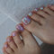 24 Pcs French False Toenails - Electroplated Effect Press on Toenails - French Full Cover Fake Toe Nails with Jelly Sticker - Short Fake Toe Nails for Women ToeNail Decorations