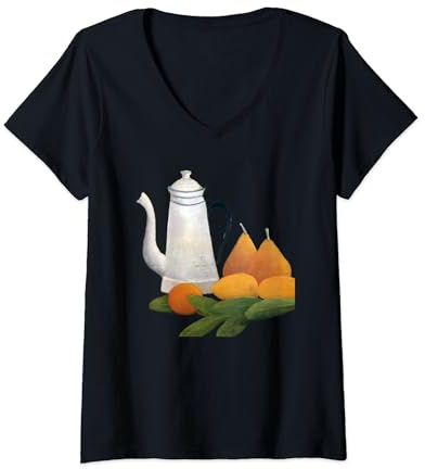 Mujer Naturaleza muerta con tetera y fruta de Henri Rousseau (1910) Camiseta Cuello V