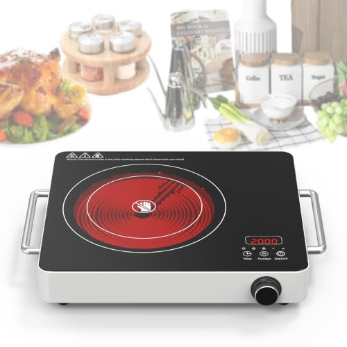 VBGK Single electric hob, 220V Touch and Knob portable electric hob,2000W Single ceramic hob,10 Power Levels, Kids Safety Lock & 4H Timer, ceramic hob portable.