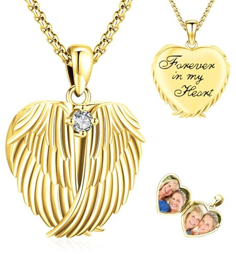 Eusense Medaillon zum Öffnen für Bilder Foto Halskette Anhänger Fotos 925 Silber Engelsflügel Medaillon Halskette Schmuck für Frauen Mädchen