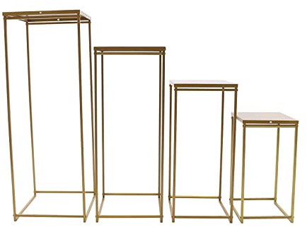 SuhoFutus Blumenhocker, 4 Stück Bodenständer, Blumenständer aus Metall, Pflanzenständer Pflanztisch mit Metallgestell Deko Kratzfest für Hochzeit, Party, Abendessen, Herzstück, Gold