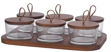 LOVIVER Bocaux de Stockage en Verre, boîte en Verre, Assiette de Service de collation de Fruits secs Japonais, Plateau de Service divisé pour Noix de Salle à, 6 grilles