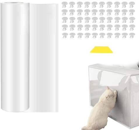 Protezione Divano Graffi Gatto Bifacciale 30cm*5m, PVC Pellicola Antigraffio Gatto Divano Autoadhesivo, Proteggi Divano Gatti Graffi, Pellicola Adesiva Trasparente per Tavoli Porte