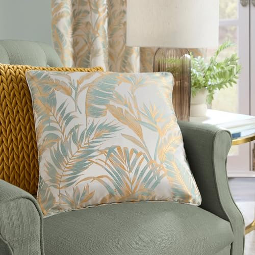 Laurence Llewelyn-Bowen - Ochre/White Tropical Palm Tree Cushion (43 x 43cm) - Filling Included - Jungle/Palm Leaf for Living Room - Cover Included - Matching Curtains Available