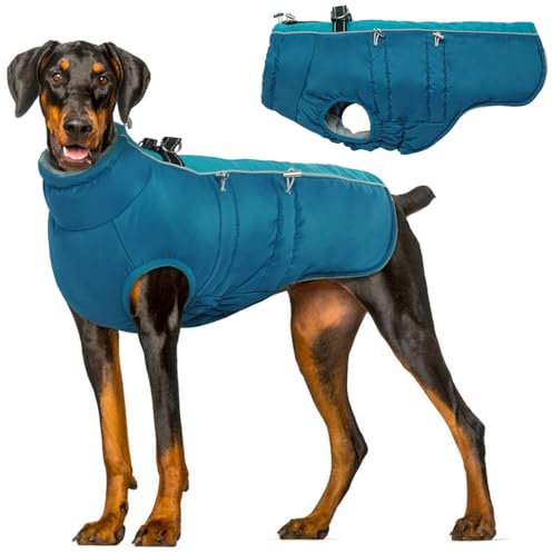 Hjyokuso Hundemantel Wasserdicht, Hundejacke Winter, Hundemantel Mit Geschirr Für Kleine Mittelgroße Grosse Hunde, Winddichte Wintermantel Hund Mit Reflektorstreifen Und ReißVerschluss - XXL