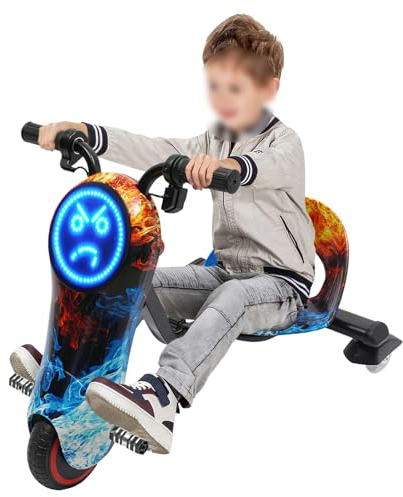 Apriltop Dreirad mit Elektromotor, Elektro Drift Scooter mit LED Anzeige, Tragfähigkeit 110Lbs, Länge Einstellbar 82-92Cm, Blau/Schwarz/Orange, 82-92 * 43 * 53Cm