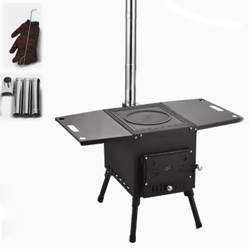 Camping Backofen Werkstoff Stahlblech Zusammenklappbar Holzofen Outdoor Mit Regal Zeltofen für Outdoor-Camping, Zelt, Selbstfahrende Tour(58 * 29 * 37CM)