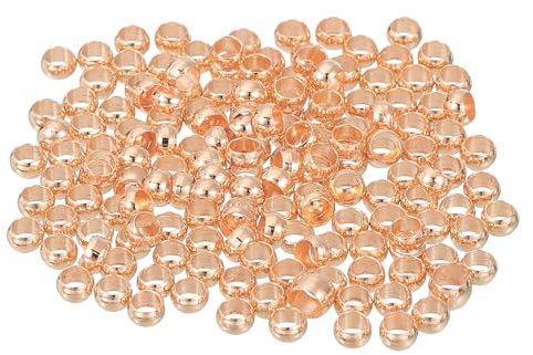 sourcing map 200Pcs Round Crimp Beads, 3.5mm Metal Spacer Loose Beads Metal Clamp Ends Tiny Stoppers Bead for Bracelet Jewelry Making Craft DIY, Rose Gold