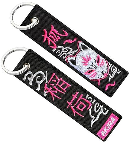 Genérico Kitsune Porte-clés japonais en tissu pour moto, voiture, sac à dos et clés, orange, 12 x 3