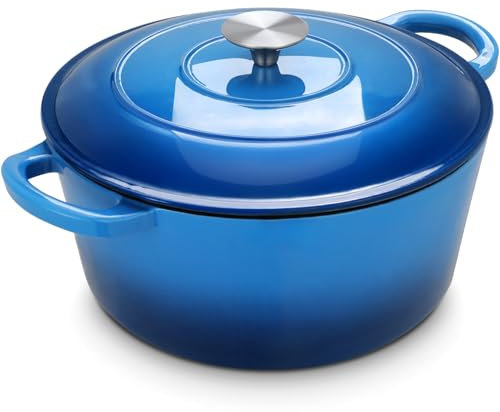 LIFERUN Schmortopf aus emailliertem Gusseisen, 6 l, ofenfest bis 260 °C, antihaftbeschichtet, Dutch Oven mit zwei Griffen zum Brotbacken, Braten von Lebensmitteln, Schmoren, Eintöpfen, Braten (blau)
