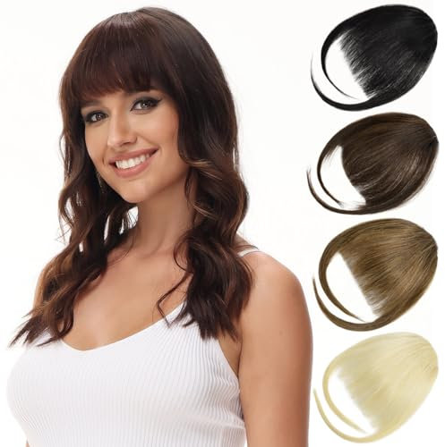 Luxiremi Clip in Pony Echthaar 100% Fringe Bangs Extensions mit Schläfen Natürliche Honig Blond Clip Pony Haarteile Echthaar Fransen Hair für Damen Frauen