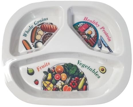 Thorness Colorido plato de control de porciones de melamina para adultos para fomentar una alimentación saludable, plato de dieta de melamina dividido visualmente para adelgazar y perder peso