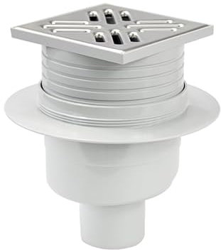 VOGI Bodenablauf aus Edelstahl - quadratischer Duschrinne - Badabläuf Horizontal - Membransiphon - 10 x 10 cm - Rost INOX