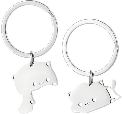 COYUN 2 Pcs Porte Clé Chat, Porte-CléS Mignon, Porte-clés Assorti en Acier Inoxydable pour Couple, Cadeau de Saint-Valentin pour Lui, Elle, Petit Ami, Petite Amie, épouse, Mari, Fiancée, Meilleur Ami