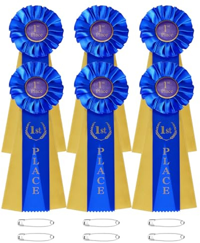 PATIKIL 6 Pcs Rubans De Récompense, 1st Place Winner Recognition Ruban Prix Rubans Satin Participation Médaille Rubans pour Competition Sports Event, Blue