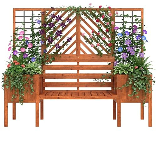 LARFOEK Pflanzkübel mit Sichtschutz, Pflanztopf mit Spalier Als Rankhilfe, Blumenkasten mit Viel Platz, Pflanzkasten für Hof, Garten, Terrasse, Pflanzgefäß aus Holz, 170 X 42 X 145 cm