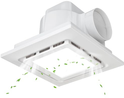 TOYOUSEA Bathroom Exhaust Fan with LED Light 145CMF 2.0 Sones 35W Ceiling Mount Ventilation Fan, 1500lm LED Light 6000K Bathroom Fan Light Combo (11.8 * 11.8IN)