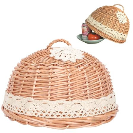 Weyying Cloche de Protection Alimentaire en Rotin Premium – Tressage Fin Anti-Insectes, Aération & Anti-Condensation – Base Stabilisée pour Cuisine, Pique-Nique, BBQ – Design Élégant et Compact