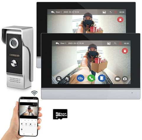 Tuya drahtgebundene Video-Gegensprechanlage Tuya WiFi 7 Zoll Touchscreen 1080P Smart Doorbell Tuya APP Intercom Kit 2 Türentriegelung (1 Türklingel+2 Monitor)