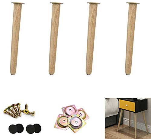 TWHZSAI Konische Tischbeine aus Massivholz, kippbar, 4er-Set, runde Möbelfüße aus Eiche, für Kaffee-/Esstisch, Sofa, Fernsehschrank, Kommode, Stuhl, DIY, 15 cm/5,9 Zoll Höhe