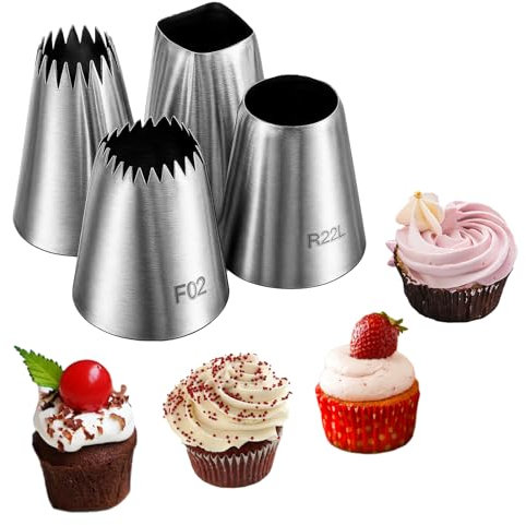 Giantree 4 boquillas de manga pastelera de acero inoxidable, boquillas extra grandes, boquillas reutilizables para manga pastelera, herramienta de boquillas para repostería DIY para tartas de