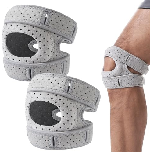2 piezas Rodilleras Menisco y Ligamento, Rodillera Ajustable para Rótula, Rodilleras Ortopédicas, para Corredores, Tenistas, Artritis Rotuliana, para Mujeres y Hombres (Gris)