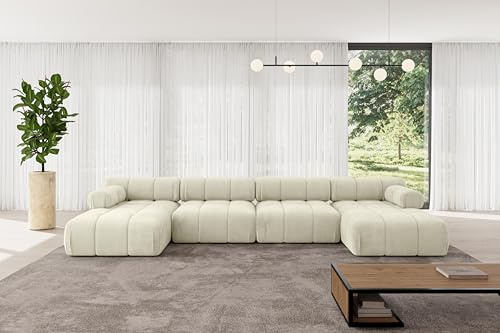 ALTDECOR Modulares Sofa Ecksofa in U-Form Corner modular Sofa Eckcouch Couch Wohnlandschaft Cauchsofa Polstersofa Tesso-U2-380x160x70 cm Beige