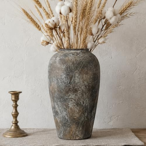 JIDOFUE Braun Vintage Rustikale Keramikvase,30.5 cm Große Vase für Wohnkultur 12,Wohnzimmer, Esstisch,Hochzeitsgeschenk–Weiß