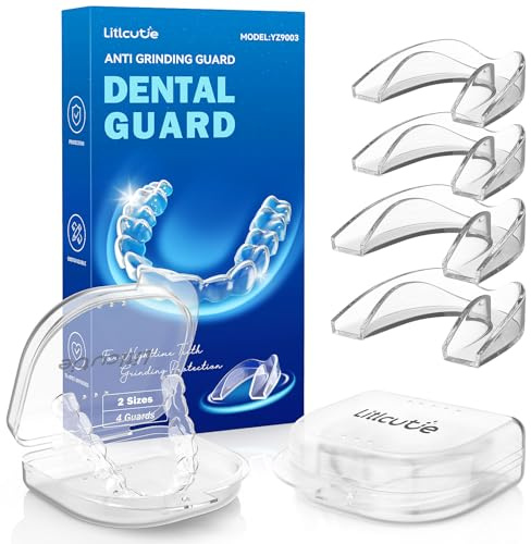Litlcutie 4er-Pack Formbare Zahnschiene für die Nacht, 2 Größen Mundschutz für Frauen, Belüfteter Zahnschutz-Kasten, Transparent