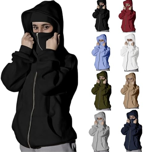 Generisch Damen Hoodiemit Doppelkapuze und Taschen Oversized Sweatshirt Frauen Basic Pullover Herbst Bequeme Langarmjacke Reißverschluss Winddichte Casual Outfits für Alltag Reisen Freizeit