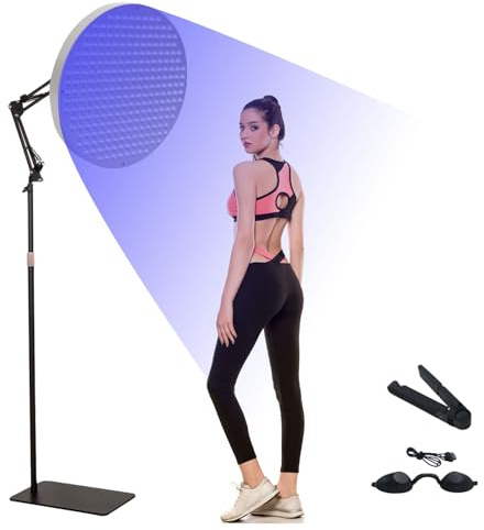 Solarium für Zuhause mit 460nm Blauem Licht & 250 LEDs, 50W Bräunungslampe, Tragbarer Gesichtsbräuner mit Verstellbarem Ständer für Gesicht und Körper, Heimlichttherapie