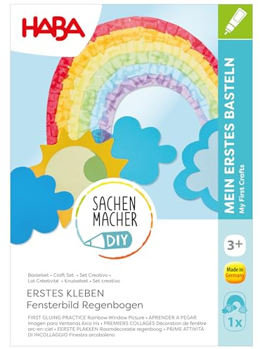 HABA Sachenmacher Erstes Kleben & Schneiden – Fensterbild Regenbogen Bastelset für Kinder ab 3 Jahren, Komplettset mit Transparentpapier – 2013239