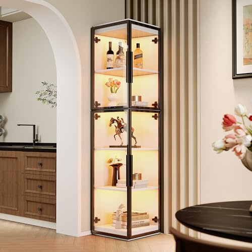 Dolamaní Vetrina angolare alta 170 cm con illuminazione a LED e doppie ante in vetro, vetrina acrilica autoportante, vetrina in vetro con 5 strati, dispositivo antiribaltamento (bianco D)