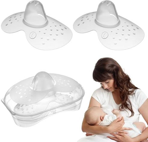 2 Pcs Stillhütchen Mam Und Etui,Stillhütchen,Mam Stillhütchen Größe L,Extra Weiche Brusthütchen Zum Schutz Beim Stillen, Wiederverwendbares Weiches Silikon Zum Stillen,Halbkreis