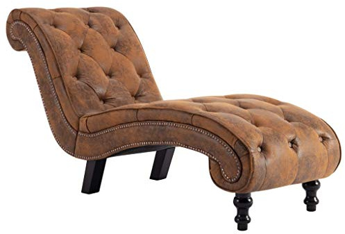Kaorsrow Chaiselongue Braun in Wildleder-Optik - Elegante Recamiere mit Knopfpolsterung für Wohnzimmer und Schlafzimmer - Ergonomische Relaxliege mit weicher Polsterung - 145 x 52 x 77 cm