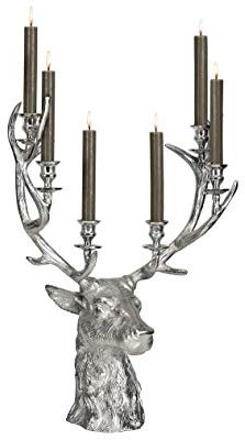 EDZARD Kerzenleuchter Hirsch Richard (H 65 cm) in Silber-Optik - Kerzenhalter für Stabkerzen - Deko, Tischdeko, Rentierfigur mit Samtfuß