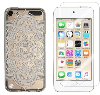 NOVAGO Compatible avec iPod Touch 7 Touch 6 et Touch 5 - Coque Gel Silicone Souple Imprimée Rosace Blanche avec 1 Film Protection Écran Verre Trempé
