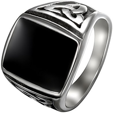 Flongo Herren-Ring Herrenring Männer, Edelstahl Ring Edelstahlring Bandring Schwarz Silber Daumenring Herrenringe Siegel Irisch Keltisch Knoten Motorradfahrer Biker Männer Herren-Accessoires