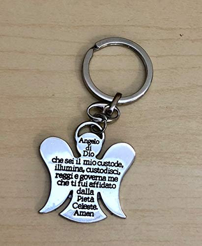 10 PEZZI Portachiavi metallo ANGELO CON PREGHIERA bomboniera comunione | gadget per ricordino bomboniere comunione cresima battesimo