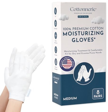 8 Pairs Cottonnerie Original Cotton Gloves for Dry Hands Sleeping, Moisturizing Gloves Overnight, Hand Moisturizer Gloves, Moisture Gloves for Dry Hands Overnight, Sleeping Gloves, Medium