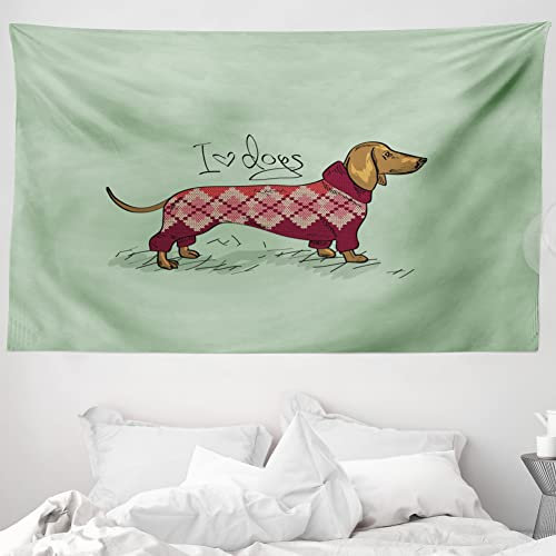 ABAKUHAUS Dackel Wandteppich und Tagesdecke, Tier in Kleidung aus Weiches Mikrofaser Stoff Waschbar ohne Verblassen Digitaldruck, 230 x 140 cm, Teal